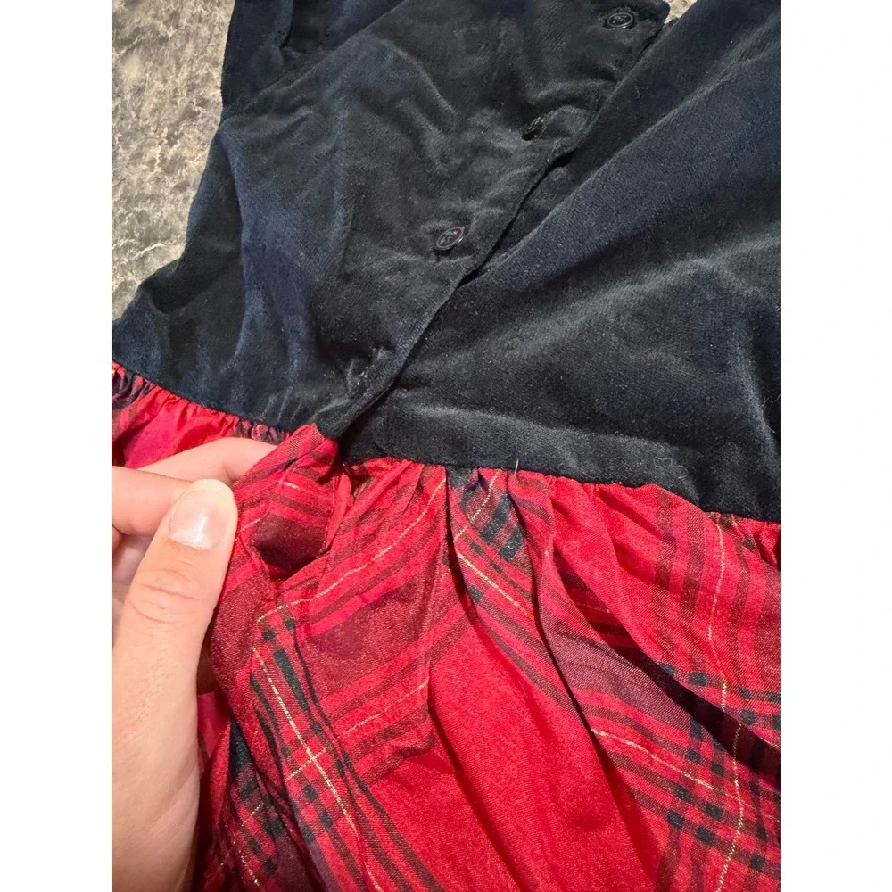 Gymboree Girls 4T Black Velvet Red Plaid Holiday Party Dress Bow Christmas